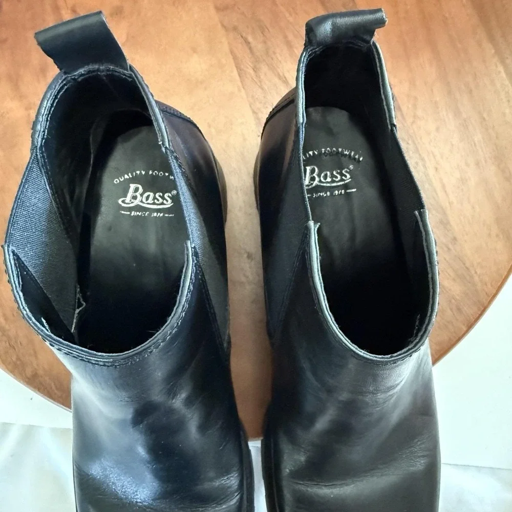 Bass Vintage Chelsea Boots Women Black Leather Lug Sole Pull On Ankle Boots 10M‎